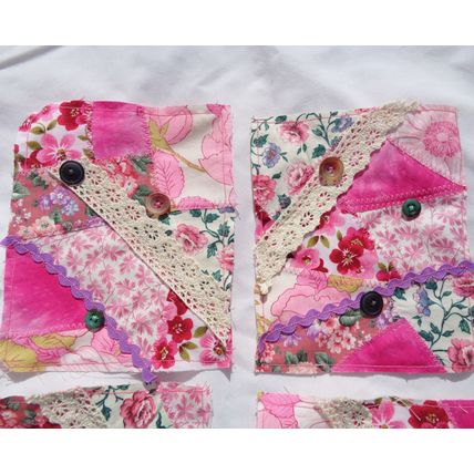 Set of Four Pink Snippet Blocks 5x6 Inch Square Quilts Fabric Crafting