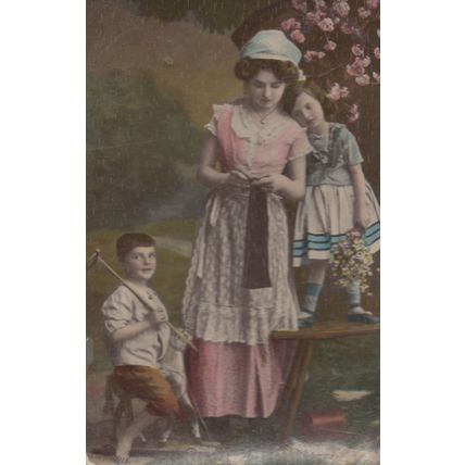 Boy On Toy Rocking Horse With Sharp Tool Old RPC Postcard