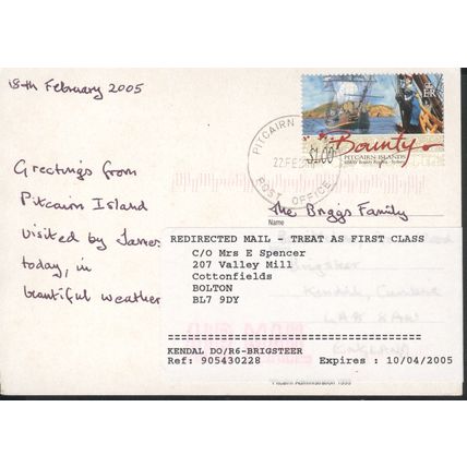 Pitcairn Island Postcard 2005, HMS Bounty - Water Valley at Tedsisde