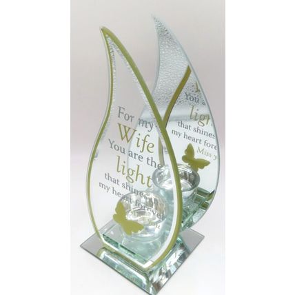 Wife Glass Memorial Tealight Holder Glass Double 20 CM with Verse Grief