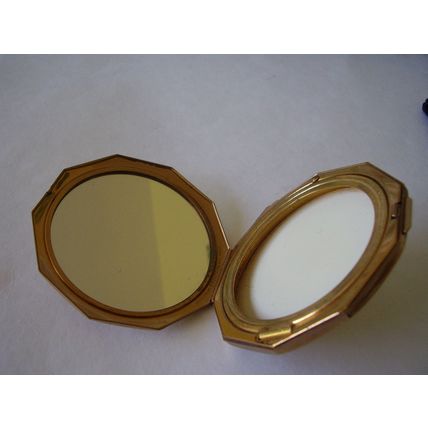 Vintage Stratton Powder Compact Gold Pearl Tear Pear-Drop Hexagonal Convertible