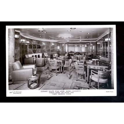 LS3852 - Cunard Liner - Queen Elizabeth - Cabin Class Smoking Room - postcard