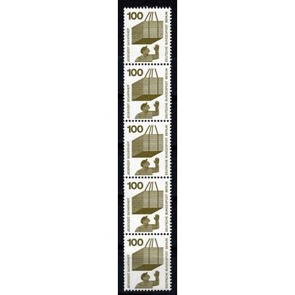 Berlin, Germany 1971, 100pf Accident Prevention strip of 5 w/#. Mi #410ARa. MNH