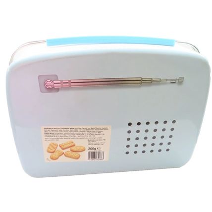 Blue Radio Shaped Tin with 200 Grams Shortbread Biscuits 18.5 CM Food Gift