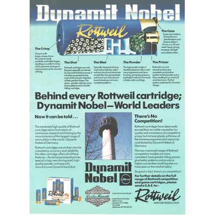 ROTTWEIL CARTRIDGES Leslie Hewett Ltd, Cornwall :- Original Vintage 1986 Advert