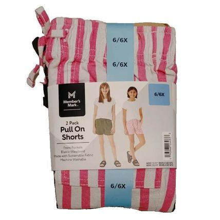 NWT Member's Mark Girl's 2-Pack Linen Shorts Pink Stripe/Green 6/6X