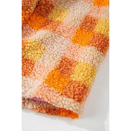 Orange Checkered Sherpa Hooded Jacket