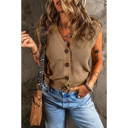 Parchment V Neck Buttoned Front Sweater Vest