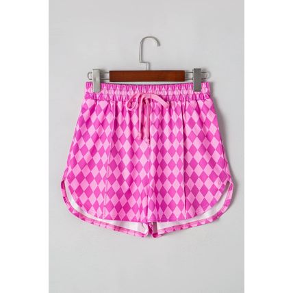 Pink Geometric Print Active Casual Shorts with Slits