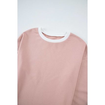 Pink Varsity Stripe Patchwork Puff Sleeve Pullover Drawstring Wide Leg Pant Set