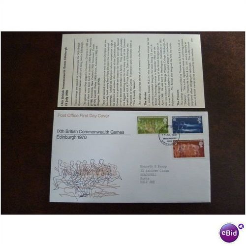 1970 GB British Commonwealth Games Edinburgh stamps PO FDC Bureau cancel cyclist