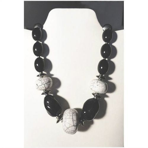 Necklace #048 black and white theme chunky glass beads 30 inch costume jewelry