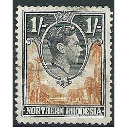Northern Rhodesia 1938 SG40 1/- Yellow-Brown & Grey Fine Used .. ..
