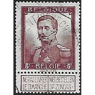 Mi 99 Zf: 5 Fr. lilac-brown Definitive Stamp: King Albert I.