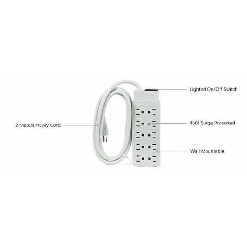 10 Outlets 450J Surge Protector Power Strip, 2m (6.56ft) Heavy-Duty Cord - White