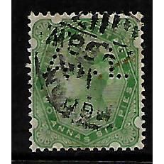 INDIA 1892 2a.6p YELLOW GREEN PERFIN ACL SG 103 FINE USED