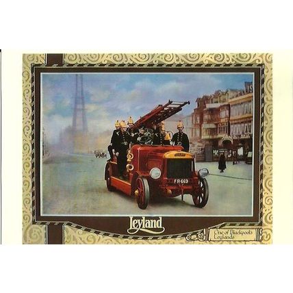 Advertising LEYLAND FIRE ENGINE Blackpool Postcard (Mayfair BB 812)