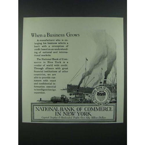 1919 National Bank of Commerce in New York Ad - When a Business Grows