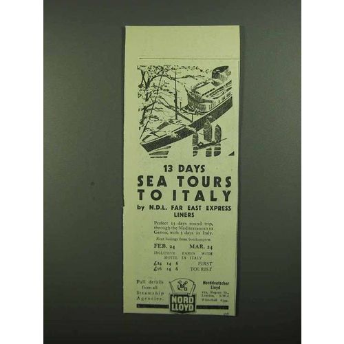 1939 Nord Lloyd Cruise Ad - Sea Tours to Italy