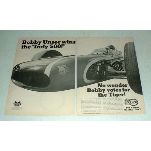 1968 Enco Tiger Gas Ad w/ Bobby Unser, Indy 500