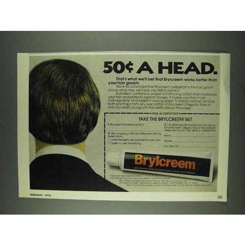 1978 Brylcreem Hair Groom Ad - 50c a Head