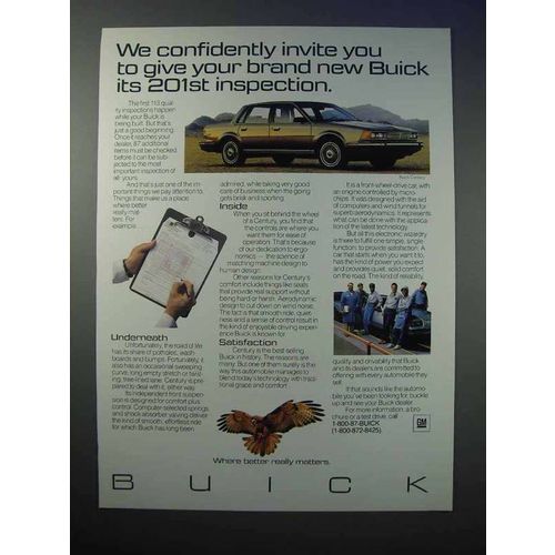 1986 Buick Century Car Ad - Give Its 201st Inspection