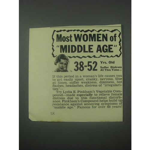 1941 Lydia E. Pinkham's Vegetable Compound Ad - Most women of middle age