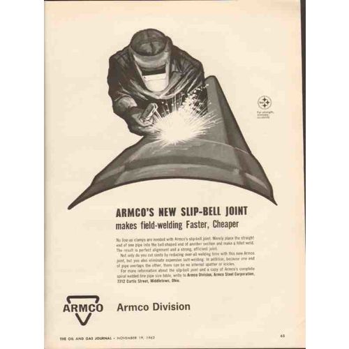 ARMCO STEEL CORP 1962 Slip-Bell joint field welding pipe vintage ad