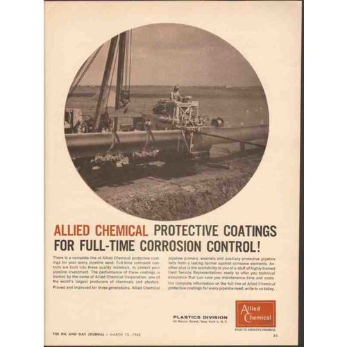 ALLIED CHEMICAL 1962 protective coatings corrosion control vintage ad