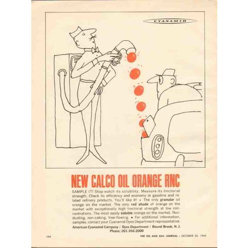 AMERICAN CYANAMID COMPANY 1962 Calco oil orange RNC dye vintage ad