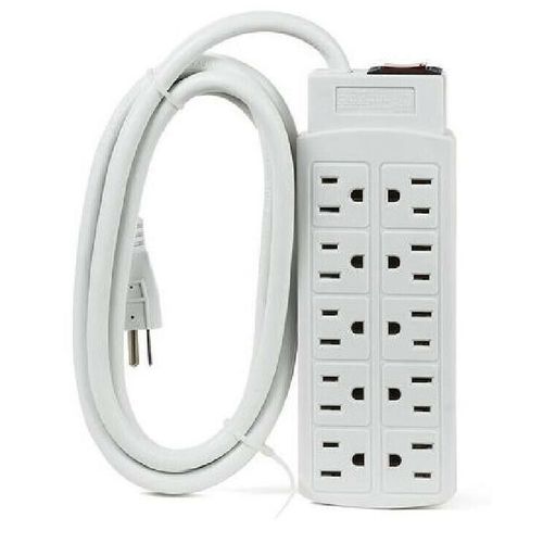 10 Outlets 450J Surge Protector Power Strip, 2m (6.56ft) Heavy-Duty Cord - White
