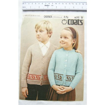 Vintage: Coats 146 button through V-neck cardigan, 4 ply