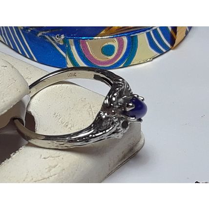 Vintage 6X4mm Blue Star Sapphire angled Open framed 10Kt White Gold Ring #17217