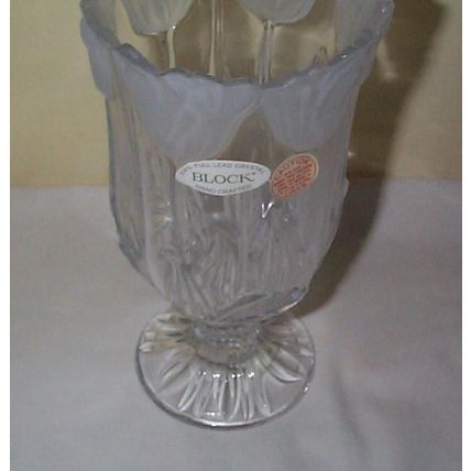 Vintage Block Tulip 7 Inch Hurricane Vase / Candle Holder - 24% Lead Crystal Han