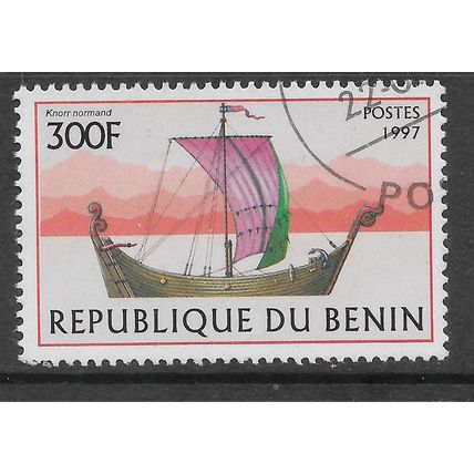 BENIN 1997 ANCIENT SAILING SHIPS 300F NORMAN KNARR SG 1670 FINE USED#3