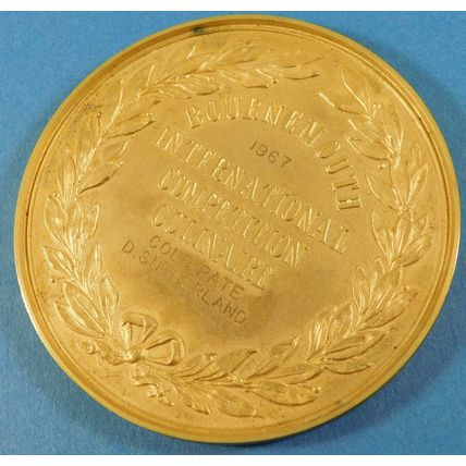 Vintage Large Gilt Bronze Medal Medallion & Box Bournemouth Culinaire Comp 77mm