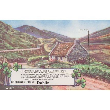 Dublin Mailing Novelty Antique Cottage Irish Fold Open Postcard