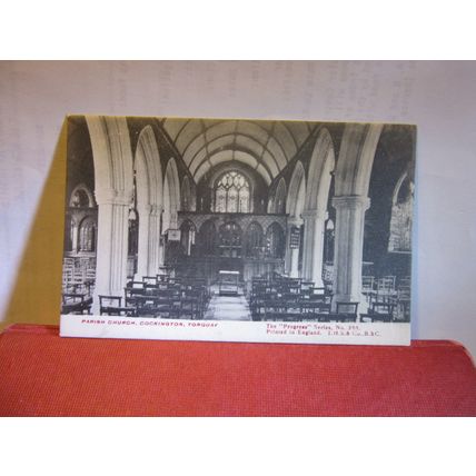 interior, THE CHURCH, COCKINGTON, Torquay, Devon unused antique postcard #