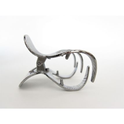 Medium shiny silver tone textured metal hair claw clip
