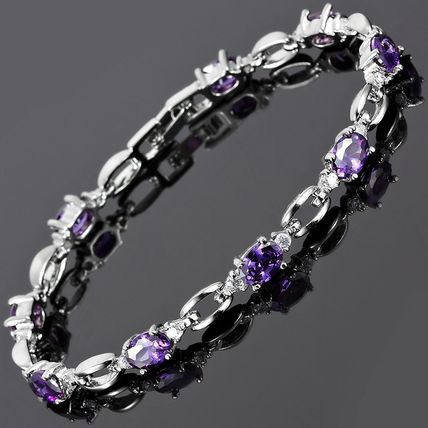 Elegant Purple Amethyst Crystal Oval Cut Bracelet White Gold Plated