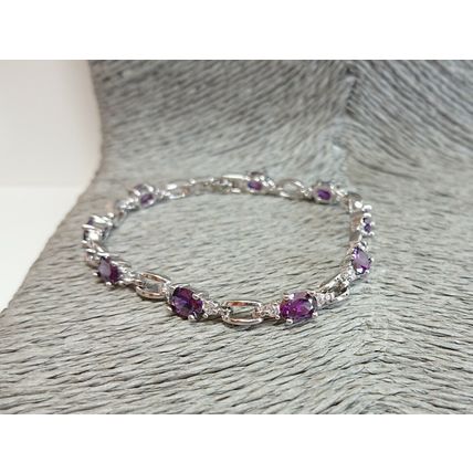 Elegant Purple Amethyst Crystal Oval Cut Bracelet White Gold Plated