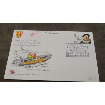 Helm Signed 1982 Cover - RNLI Lifeboat - Newbiggin, Northumberland