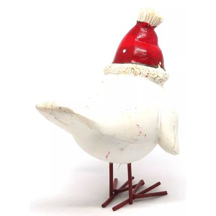 Christmas Bird Ornament Wearing a Red Santa Hat 11.5 cm - Festive Gift Holiday