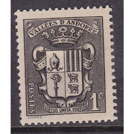 Andorra French 1937 Arms 1c Mint Hung SG F83 VGC
