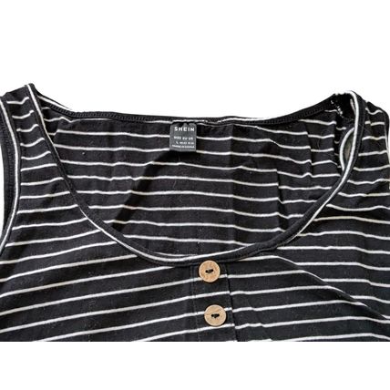 Shein Womens Romper Size Large Striped Black White Cotton Blend Stretch Waist