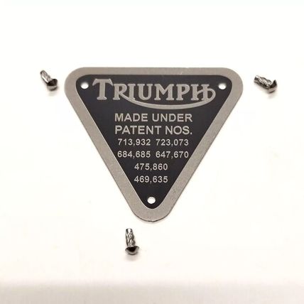 Triumph Twins 500 650 750 Aluminium Timing Cover Patent Plate c/w 3 Rivets E4016