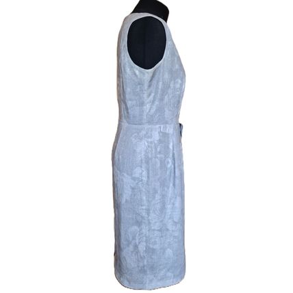 Marks & Spencer New Silver, Light Gray Linen Bow Floral Roses Dress Size 12 UK