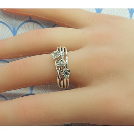 Vintage 925 Sterling Silver and Diamonique CZ Valentine Heart Ring with Box