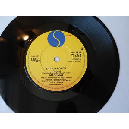 7"MADONNA 1987. LA ISLA BONITA ( REMIX) W8378, 928378-7. YELLOW LABEL.NEAR MINT