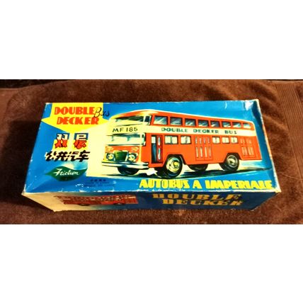 Old Vintage Original friction powered Double Decker Bus MF 185 W/ Box 12" Long
